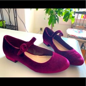 New Look Burgundy Velvet Mary Jane Heel Flat Shoe